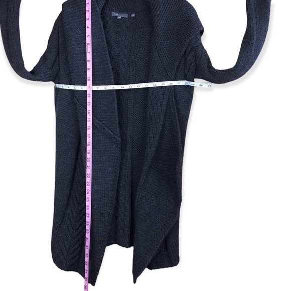 VINCE. Charcoal Gray Asymmetrical  Open Front Cardigan Sweater Cable Knit Sz XS - Picture 9 of 9